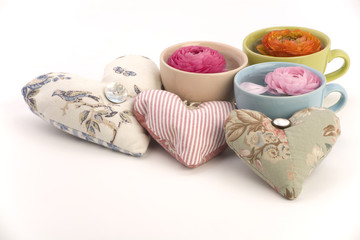 Flower cups and love hearts..