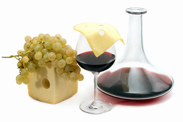 Red wine,grape and cheese 