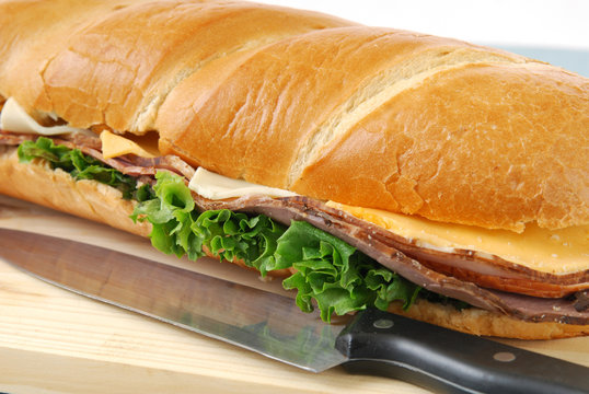 Close Up Shot Of A Giant Sub Sandwich