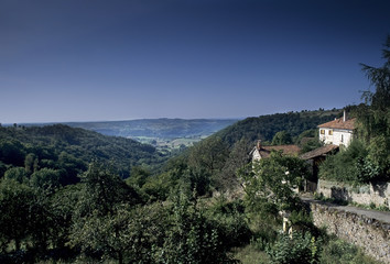 Fototapeta na wymiar Medieval hilltop village in the mid-pyrenees.
