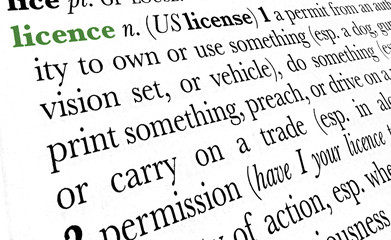 Fototapeta premium Licence word dictionary definition in great perspective