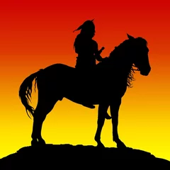 Crédence de cuisine en verre imprimé Indiens american_native_horseback_sunset