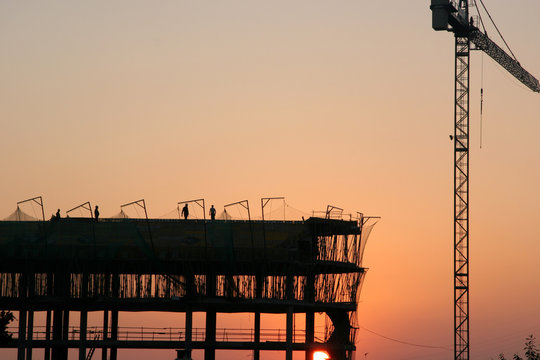 A building site at sunset