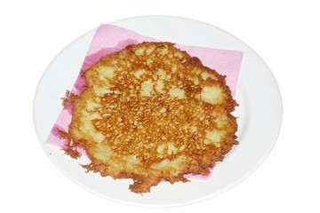 tiny potato pancakes on plate isolated on white background
