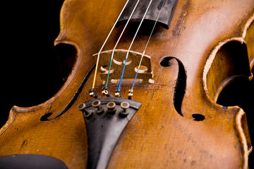 old violin close-up isolated on black background - 5997684