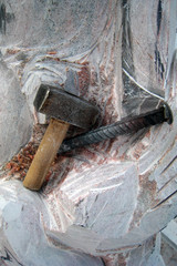 Close-up sculpture and sculptor's tools