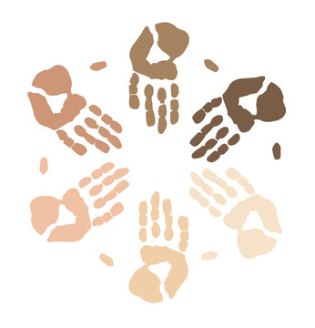 many different ethnic hands working together - vector