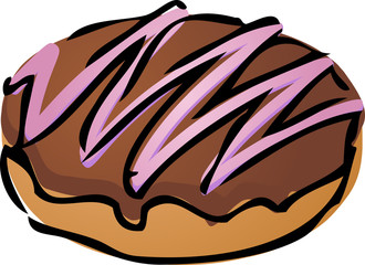 Donut with chocolate icing and pink swirl illustration 
