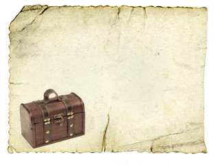 Treasure chest on vintage paper.