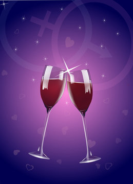 Wine Glasses with Romantic Symbols