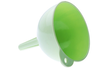 green plastic funnel isolated on white