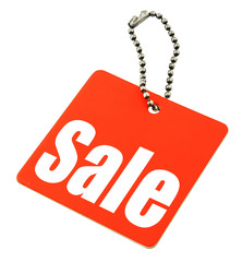 Sale tag isolated on pure white background, 