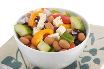 Colorful fresh bean and vegetable salad in a bowl.