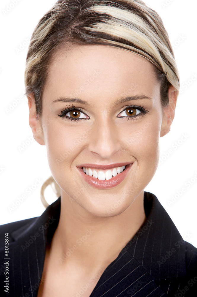 Canvas Prints Young smiling  business woman. Isolated over white background.