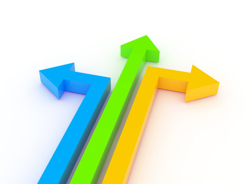 3d arrows in different directions. Changing direction.