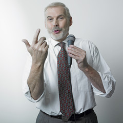 Happy man with microphone