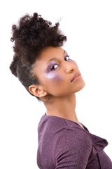 Beautiful woman with heavy purple eyeshadow 