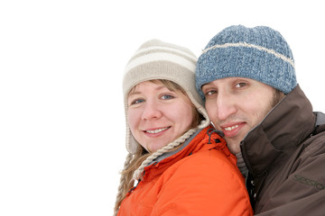 Young couple close-up isolated over white background