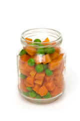 Orange carrot and green peas boiled and mixed