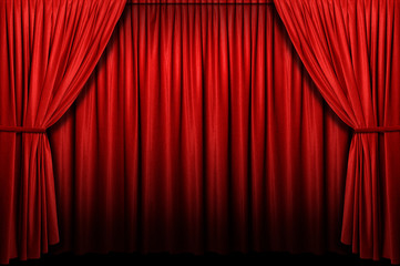Red stage curtain with arch entrance - obrazy, fototapety, plakaty