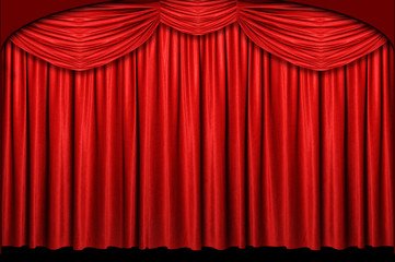 Red stage curtain with arch entrance