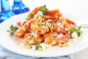 Prawns with garlic and feta (goat's cheese).