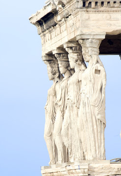 The Porch of the Maidens at the Acropolis in Athens, Greece.