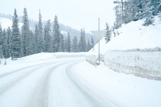 Snowy Mountain Highway With Curve