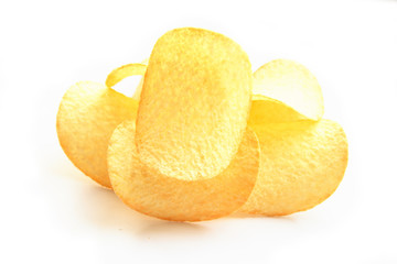 On a photo potato chips. The photo is isolated.