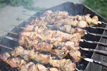 On a photo shish kebabs during preparation