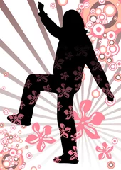 Photo sur Plexiglas Femme fleurs Silhouette de femme avec motif de fleurs sur fond rayé