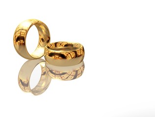 3D two wedding ring on a white background