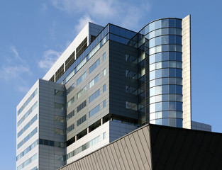 Super modern skyscraper office building. High rise architecture.