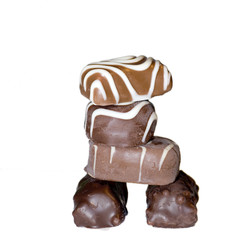 a pile of chocolate pralines