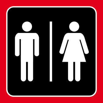 Toilette, Man und Frau, rot-schwarz