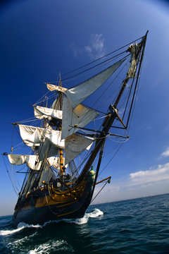Fototapeta Vintage Sailing Ship at Sea under full sail