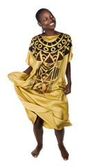 Young African woman traditional dress, dancing