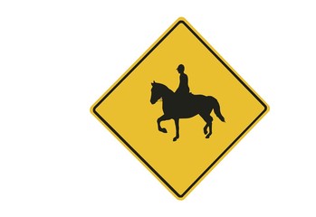 Horse rider crossing sign isolated on white background