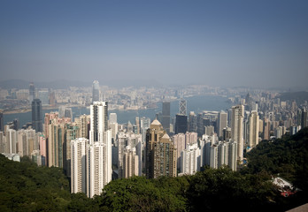 Fototapeta na wymiar Hong Kong sky line on a blue day 