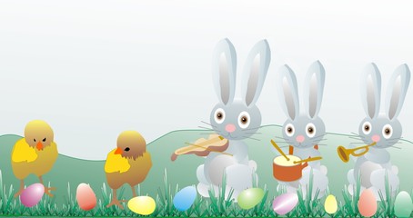  Easter illustration - chickens and bunny 