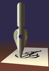 Old pen. A vector illustration.