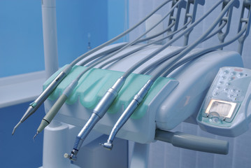 Dental tools on a dentist's chair