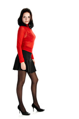 stylish woman in red sweater isolated