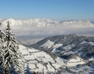 Snowy view of the Wildschonau region in the Austrian Alps