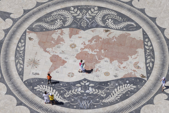 map view from the top of monument to discoveries in Belem