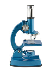 Close-up of a blue microscope isolated on a white