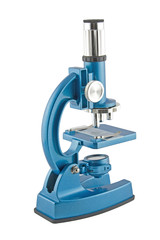 Close-up of a blue microscope isolated on a white