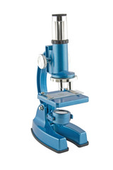 Close-up of a blue microscope isolated on a white
