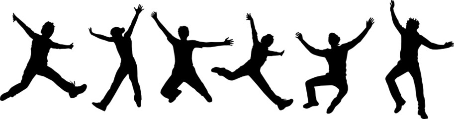 Silhouettes of jumping people