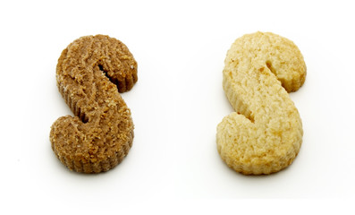 S-curved cookies isolated on white background